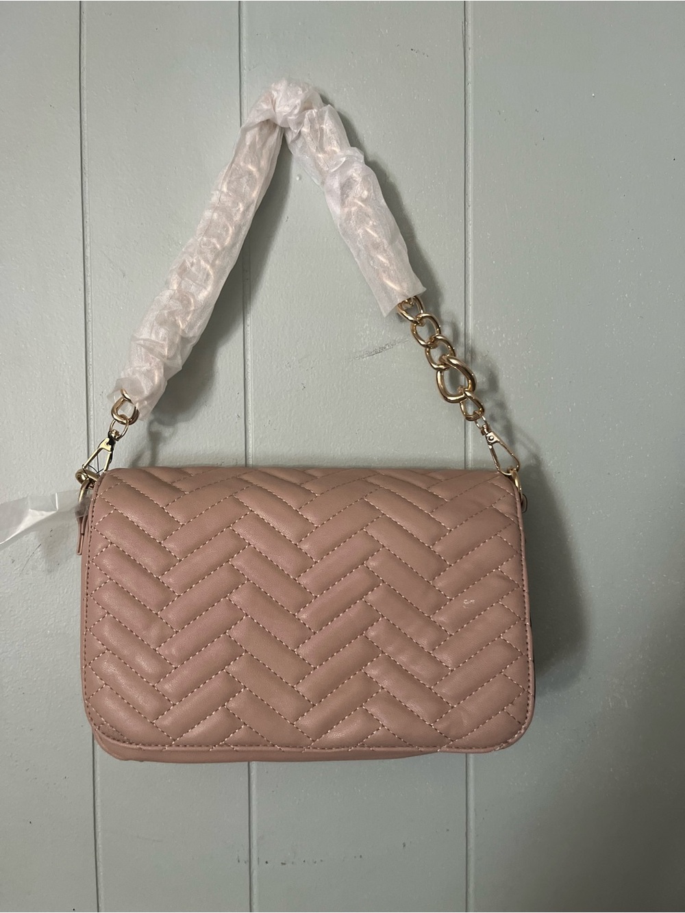 Quilted Pink Shoulder Bag with Chain Strap